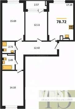 3-к квартира, вторичка, 79м2, 3/9 этаж