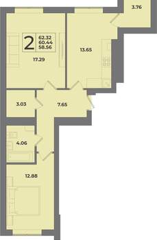 2-к квартира, вторичка, 62м2, 6/9 этаж