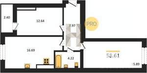 2-к квартира, вторичка, 59м2, 3/8 этаж