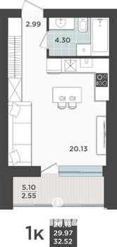 1-к квартира, строящийся дом, 30м2, 8/9 этаж