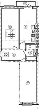2-к квартира, строящийся дом, 70м2, 5/9 этаж
