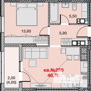 1-к квартира, вторичка, 46м2, 12/15 этаж