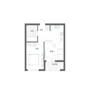 1-к квартира, строящийся дом, 37м2, 3/18 этаж