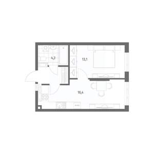 1-к квартира, строящийся дом, 38м2, 2/8 этаж