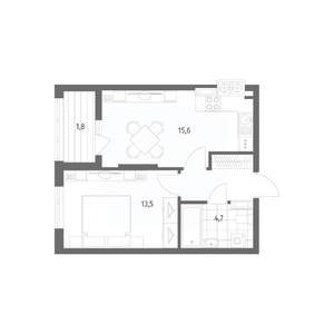 1-к квартира, вторичка, 40м2, 3/8 этаж