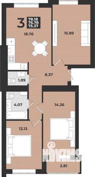 3-к квартира, строящийся дом, 78м2, 7/9 этаж