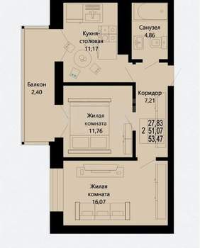 2-к квартира, вторичка, 54м2, 5/10 этаж