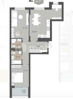 2-к квартира, строящийся дом, 65м2, 4/10 этаж