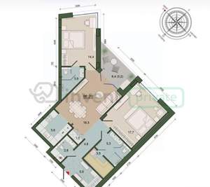 3-к квартира, вторичка, 89м2, 8/14 этаж