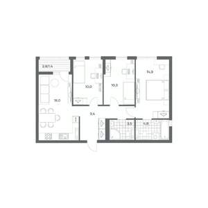 3-к квартира, строящийся дом, 72м2, 9/18 этаж