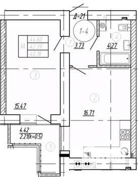 1-к квартира, вторичка, 42м2, 1/9 этаж