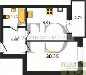 1-к квартира, вторичка, 30м2, 7/9 этаж