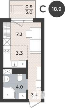 1-к квартира, вторичка, 19м2, 5/9 этаж