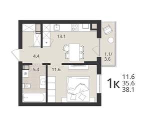 1-к квартира, вторичка, 36м2, 7/9 этаж