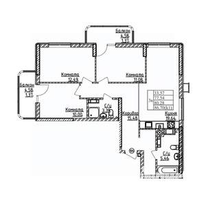 3-к квартира, строящийся дом, 80м2, 2/9 этаж