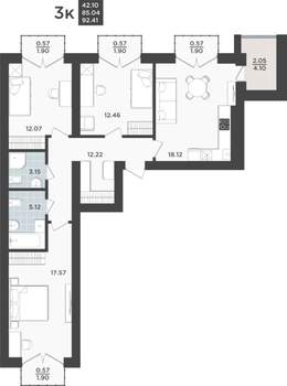 3-к квартира, строящийся дом, 85м2, 8/9 этаж