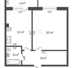 1-к квартира, вторичка, 45м2, 4/5 этаж