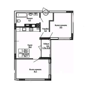 2-к квартира, вторичка, 57м2, 5/9 этаж