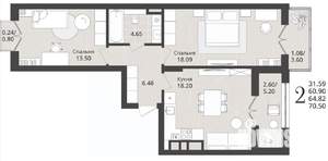 2-к квартира, вторичка, 65м2, 6/9 этаж
