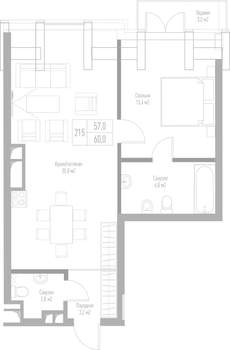1-к квартира, вторичка, 60м2, 7/7 этаж