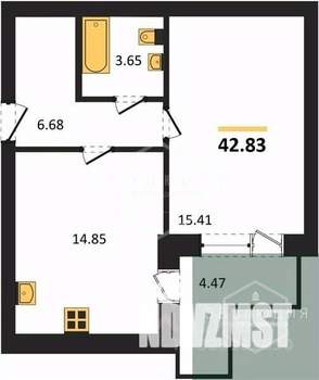 1-к квартира, вторичка, 43м2, 2/9 этаж