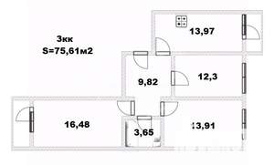 3-к квартира, вторичка, 76м2, 3/9 этаж