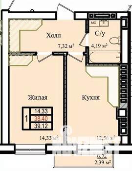 1-к квартира, вторичка, 39м2, 4/9 этаж