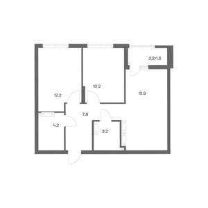 2-к квартира, строящийся дом, 55м2, 16/18 этаж