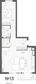 1-к квартира, вторичка, 61м2, 3/7 этаж