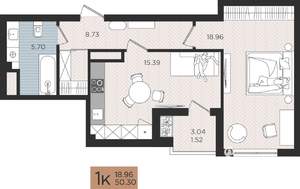 1-к квартира, строящийся дом, 50м2, 9/10 этаж
