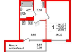 1-к квартира, вторичка, 35м2, 2/16 этаж