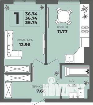 1-к квартира, строящийся дом, 37м2, 1/8 этаж