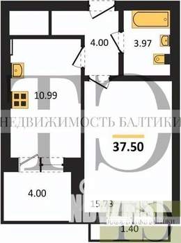 1-к квартира, вторичка, 38м2, 4/4 этаж
