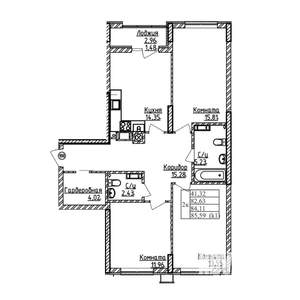 3-к квартира, строящийся дом, 84м2, 8/9 этаж