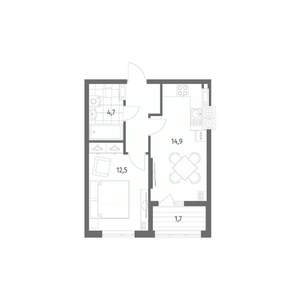 1-к квартира, строящийся дом, 39м2, 3/8 этаж