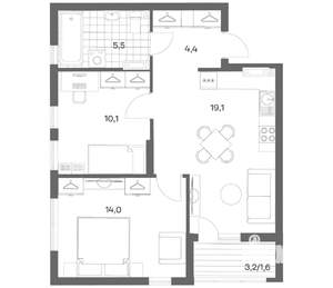 2-к квартира, вторичка, 55м2, 4/18 этаж