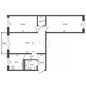 3-к квартира, вторичка, 59м2, 3/5 этаж