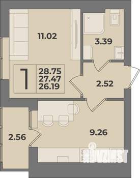 1-к квартира, строящийся дом, 29м2, 4/9 этаж
