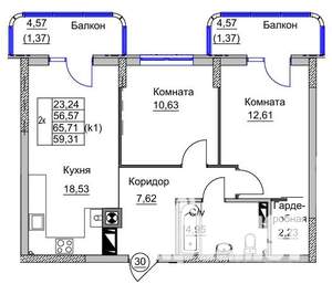 2-к квартира, вторичка, 59м2, 4/9 этаж