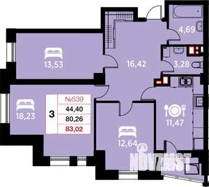 3-к квартира, вторичка, 83м2, 7/25 этаж