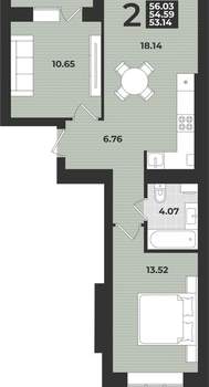 2-к квартира, вторичка, 56м2, 2/9 этаж