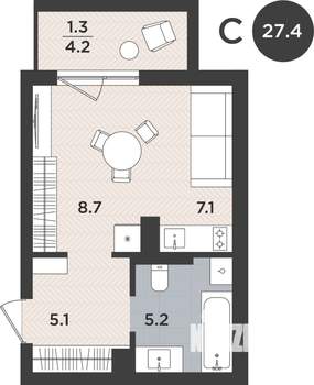1-к квартира, вторичка, 27м2, 2/9 этаж