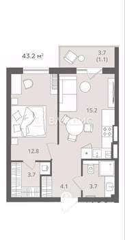 1-к квартира, вторичка, 41м2, 2/7 этаж