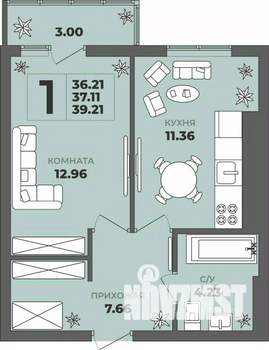 1-к квартира, строящийся дом, 37м2, 8/8 этаж