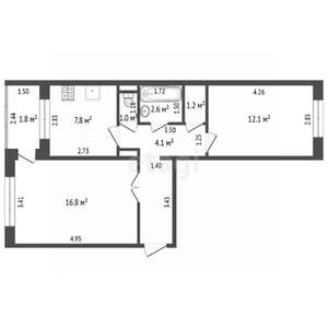 2-к квартира, вторичка, 52м2, 3/5 этаж