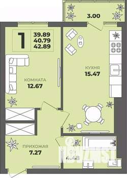 1-к квартира, вторичка, 41м2, 4/8 этаж