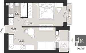 1-к квартира, вторичка, 34м2, 9/9 этаж