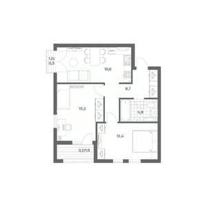 2-к квартира, строящийся дом, 60м2, 8/18 этаж