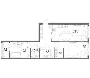 2-к квартира, строящийся дом, 73м2, 6/8 этаж