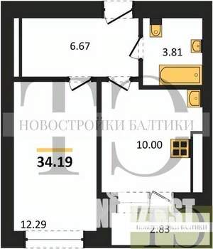 1-к квартира, вторичка, 34м2, 1/9 этаж